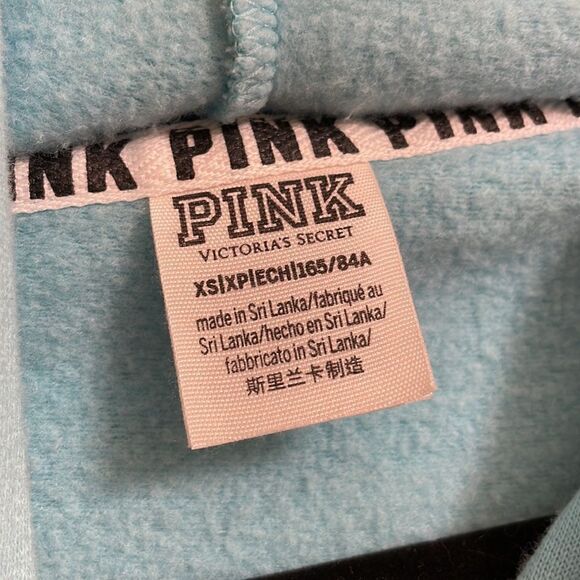 PINK Victorias Secret light blue pullover hoodie sweater, white logo, XS - Picture 5 of 7